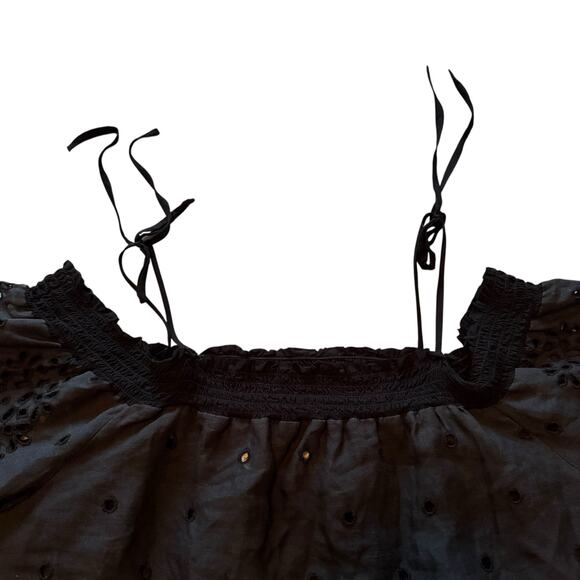 Love Johnny Was Off The Shoulder Floral Eyelet Top Blouse Black - Size Medium - Picture 7 of 10